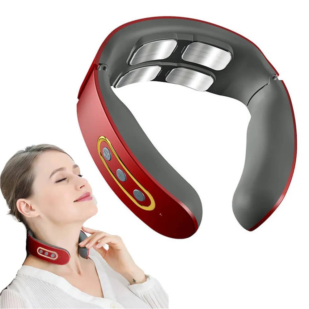 Wholesale Customized portable U shape 4 head cervical spine massager, Personalised Branded tens neck massager with Heat engraved with your Logo